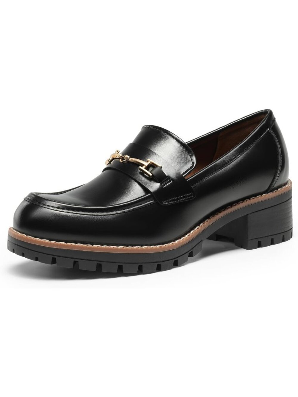 DREAM PAIRS Women's Black Comfortable Chunky Latex Insole Platform Loafer Shoes